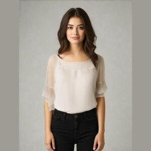 Off the Shoulder Eyelet 3/4 Sleeves Loose Fit Peasant Blouse